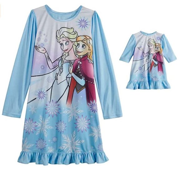 Girls Frozen Elsa and Anna Nightgown & Matching Doll gown Size 4  NWT - Picture 1 of 1